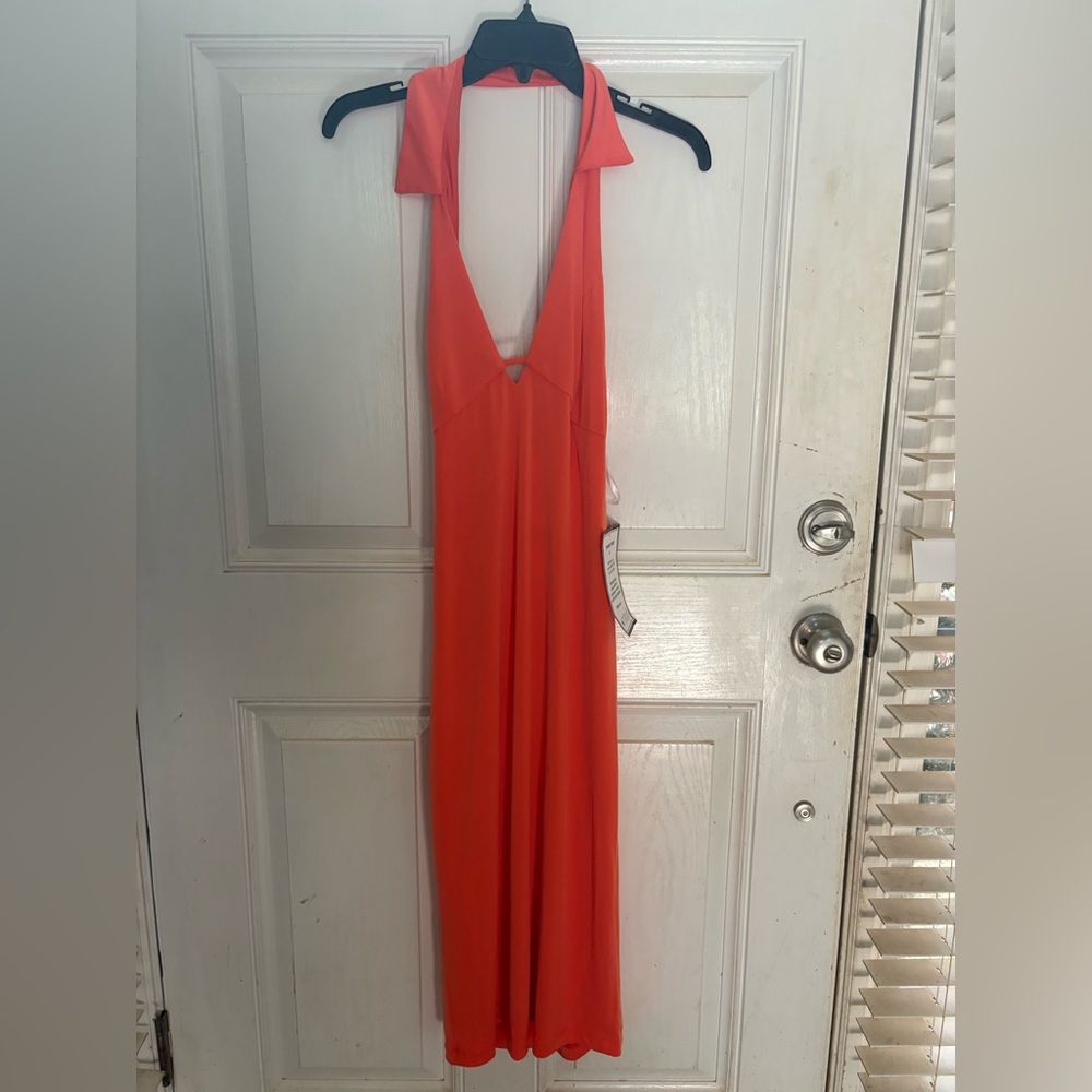 B Darlin Vibrant Orange Backless Dress